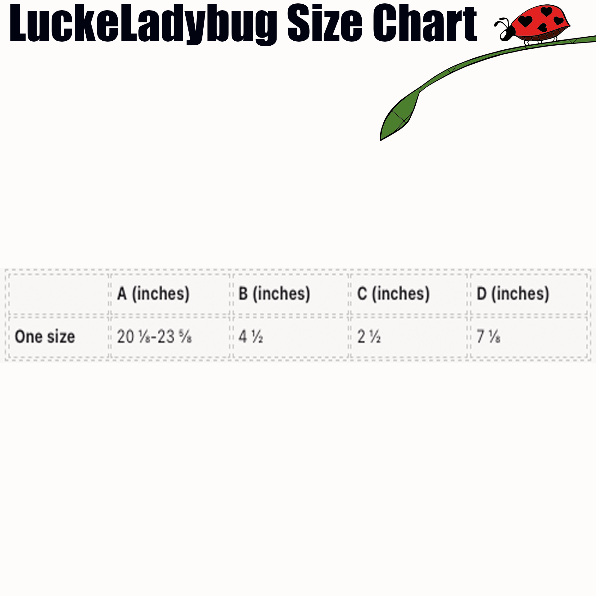 LuckeLadybug size chart for one size alien head streetwear cap with detailed inch measurements