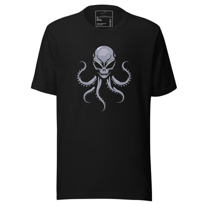 LuckeLadybug black cotton short sleeve alien octopus t-shirt for men with gray skull octopus graphic
