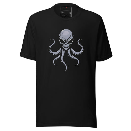 LuckeLadybug black cotton short sleeve alien octopus t-shirt for men with gray skull octopus graphic