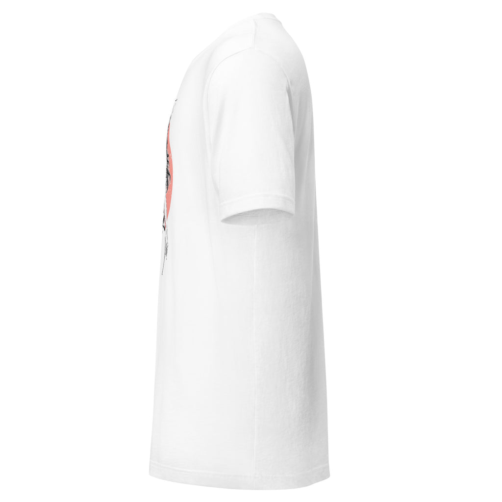 White LuckeLadybug anime style samurai shirt with short sleeves side view