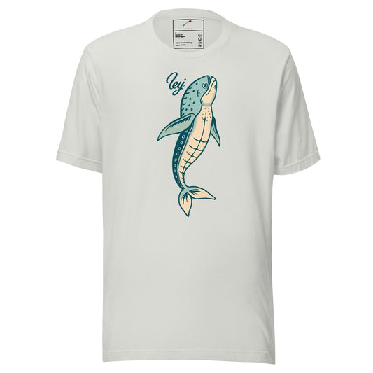 LuckeLadybug aquatic themed shirt for men with blue whale graphic on white t-shirt