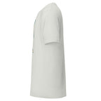 LuckeLadybug white aquatic themed shirt for men with short sleeves shown from the side