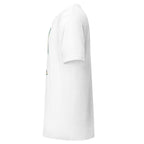 White LuckeLadybug T-Shirt side view featuring an aquatic themed shirt for men design