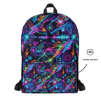 Vivid LuckeLadybug LLC backpack graphic featuring colorful neon patterns and designs
