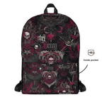 LuckeLadybug LLC Backpack Streetwear with Gothic Skull and Heart Pattern in Dark Colors