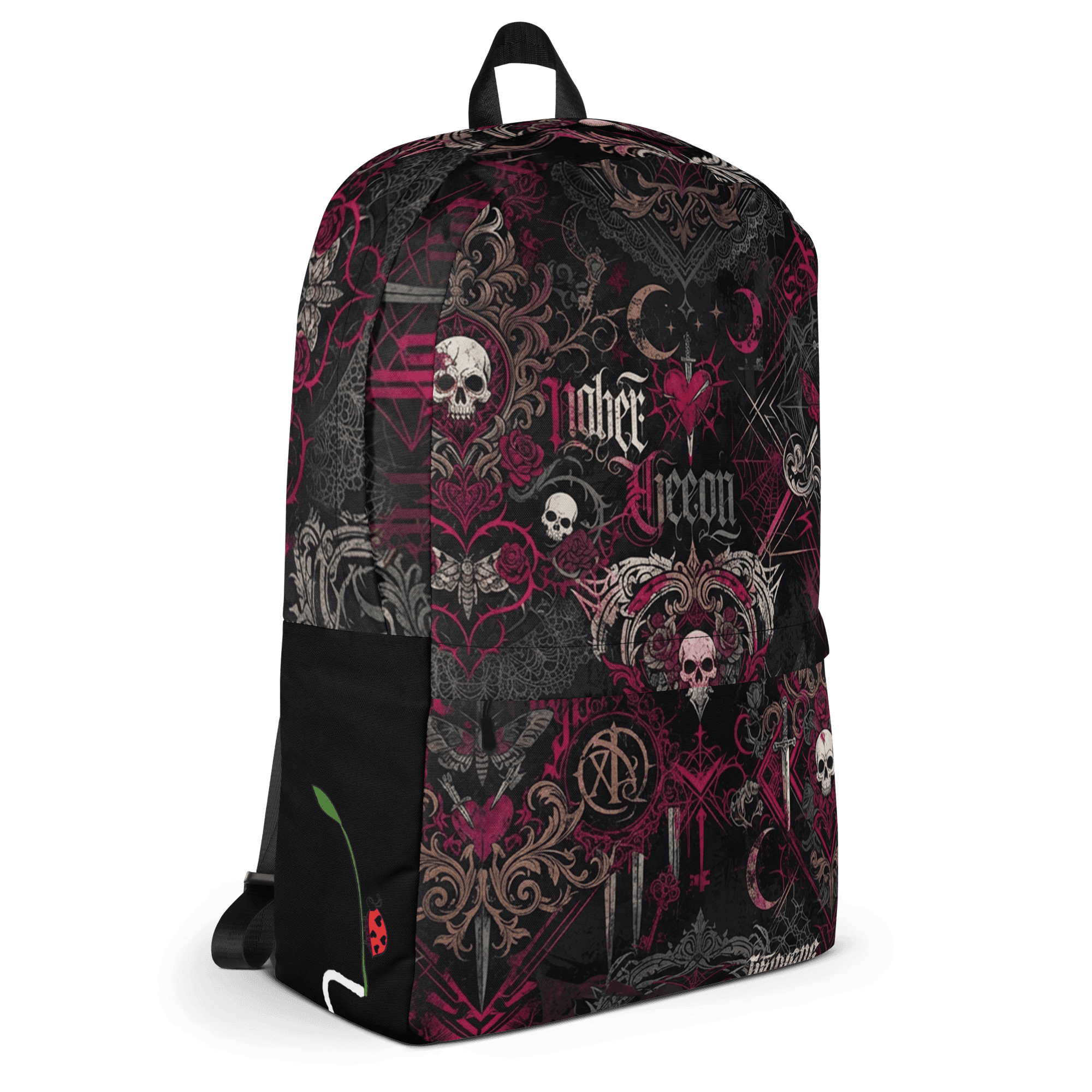 LuckeLadybug LLC stylish backpack streetwear with intricate skull and floral designs