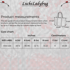 LuckeLadybug backpack streetwear with detailed size measurements and floral background design