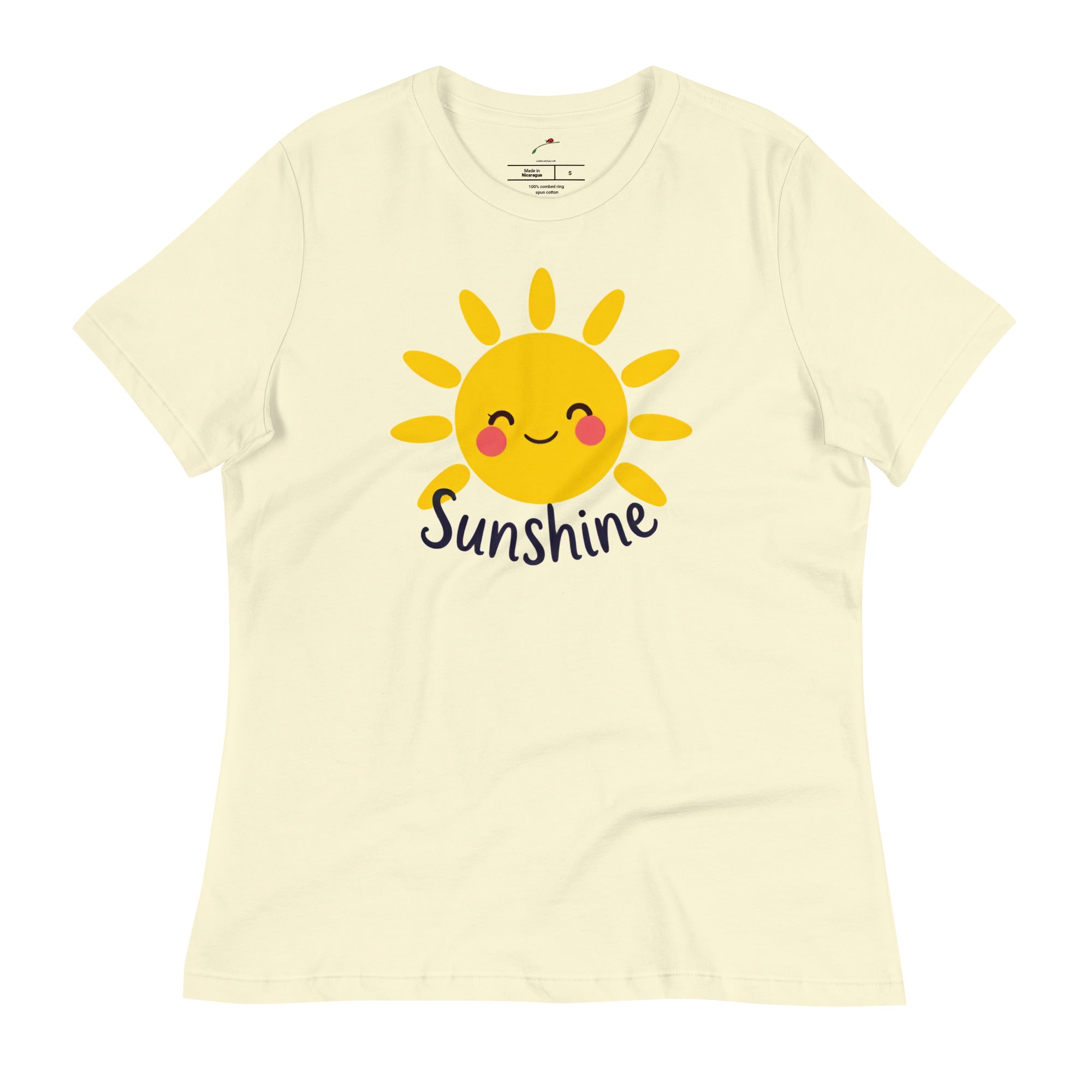 LuckeLadybug be the sunshine t-shirt in light yellow with a cute sun graphic and cheerful text