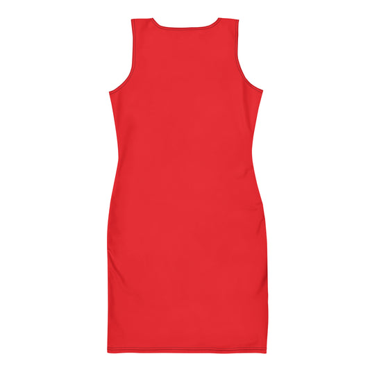 Red sleeveless bodycon dress for women by LuckeLadybug with a simple fitted design