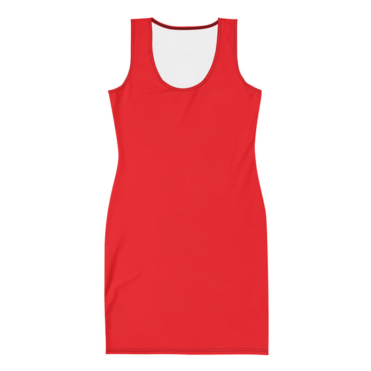 Red sleeveless bodycon dress for women by LuckeLadybug with scoop neckline