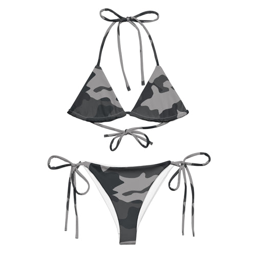 camouflage string bikini for women in gray and black with adjustable ties