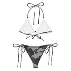 camouflage string bikini for women with white triangle top and gray camo bottom
