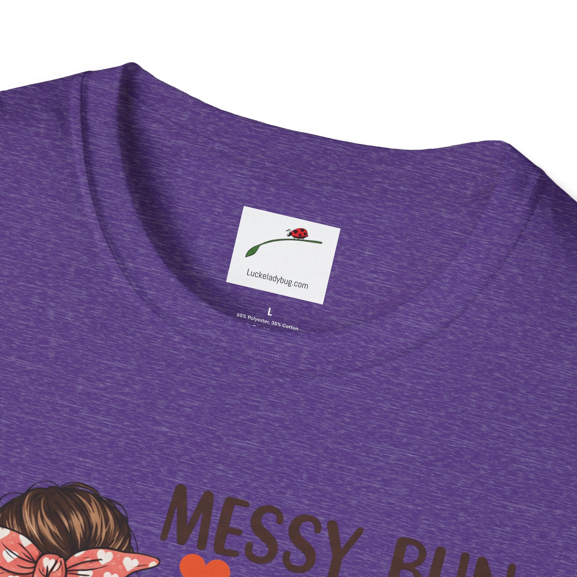 Purple coffee mom graphic tee by LuckeLadybug with round neckline and printed design