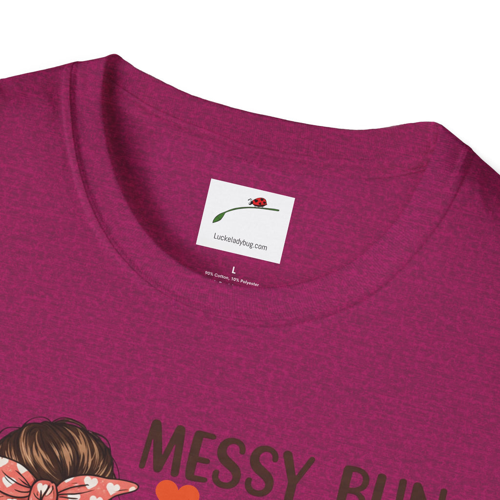 LuckeLadybug coffee mom graphic tee in dark pink with cozy crew neck and playful design