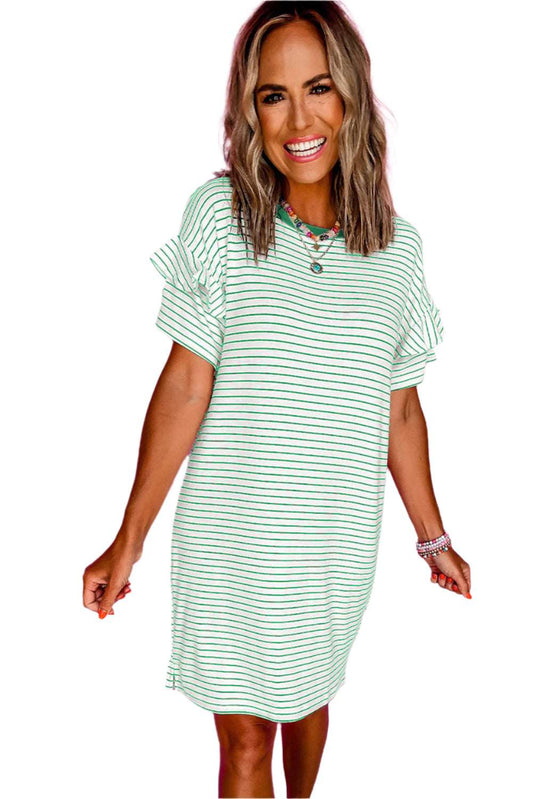 LuckeLadybug LLC striped crew neck summer dress women casual t-shirt dress with short sleeves