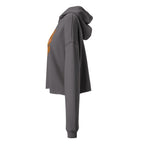 Side view of LuckeLadybug cute bear crop top hoodie in gray with long sleeves and a hood