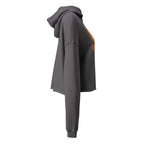 Side view of LuckeLadybug cute bear crop top hoodie in dark gray with long sleeves and hood
