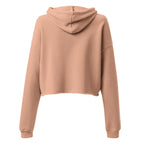 Back view of cute bunny crop top hoodie in soft brown color with long sleeves and hood