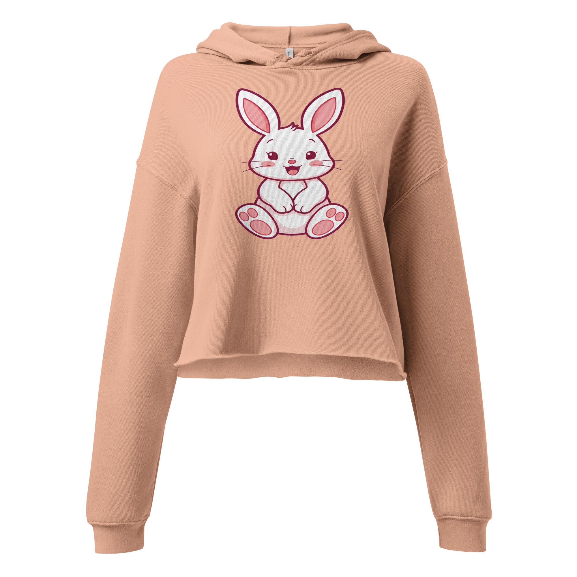 Cute bunny crop top hoodie in light brown with an adorable white bunny graphic on the front