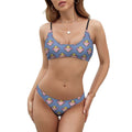 Inkedjoy cute floral bikini blue with pink and yellow flower pattern on woman