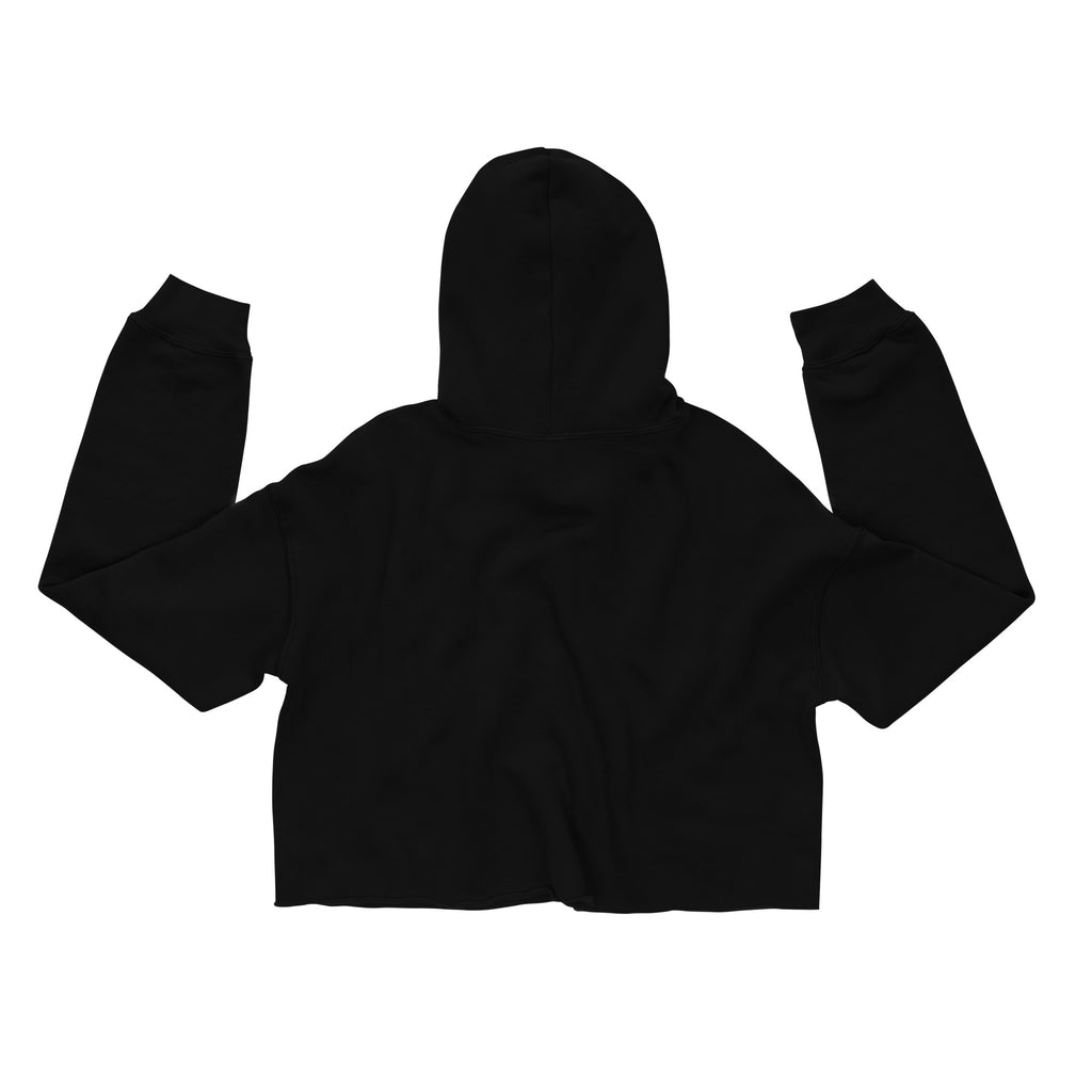 LuckeLadybug black crop top hoodie back view cute floral cropped sweatshirt style