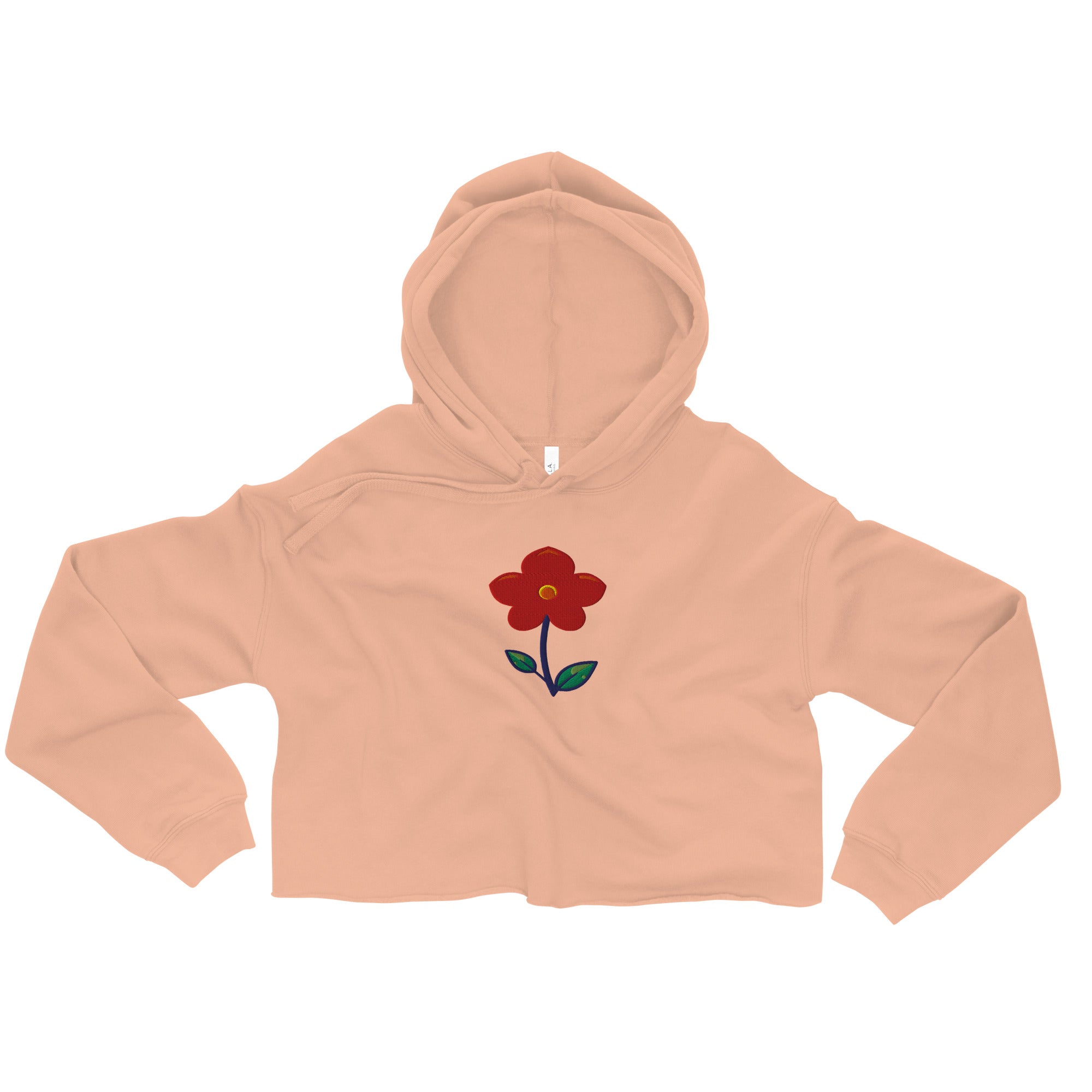 LuckeLadybug cute floral cropped sweatshirt crop top hoodie in peach with red flower design