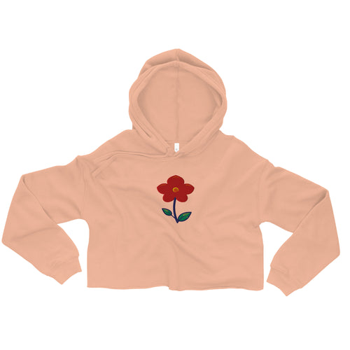 LuckeLadybug cute floral cropped sweatshirt crop top hoodie in peach with red flower design