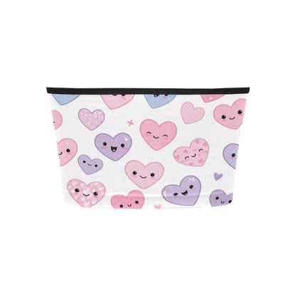 Inkedjoy cute hearts bandeau top white strapless tube with pink and purple smiling heart pattern and black trim