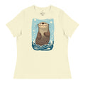 cream t-shirt featuring a cute sea otter graphic tshirt design with blue water and bubbles