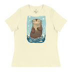 cream t-shirt featuring a cute sea otter graphic tshirt design with blue water and bubbles