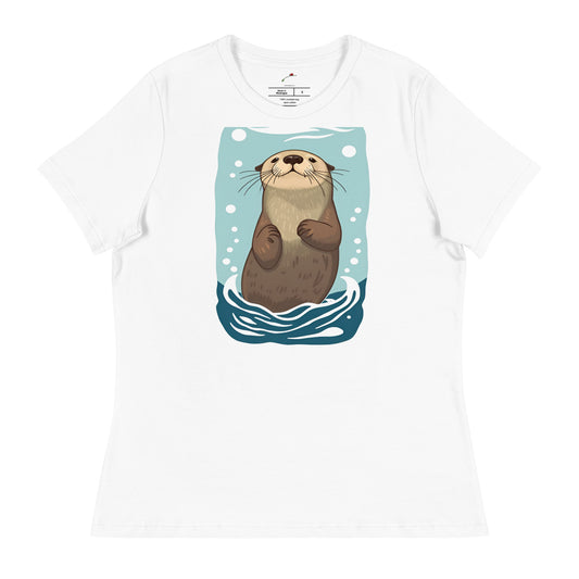 White T-shirt featuring a cute sea otter graphic tshirt with an adorable sea otter illustration