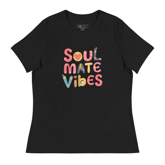 Black T-shirt with colorful Soul Mate Vibes text design cute soulmate vibes shirt for women
