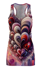Luckeladybug racerback dress with heart pattern in red and purple tones, a cute valentines day dress