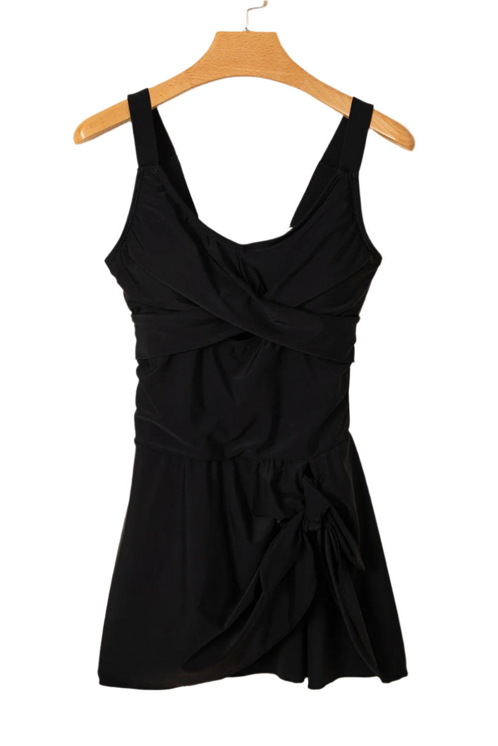 LuckeLadybug LLC black beach dress featuring cutout ruched swimwear for women design with adjustable straps