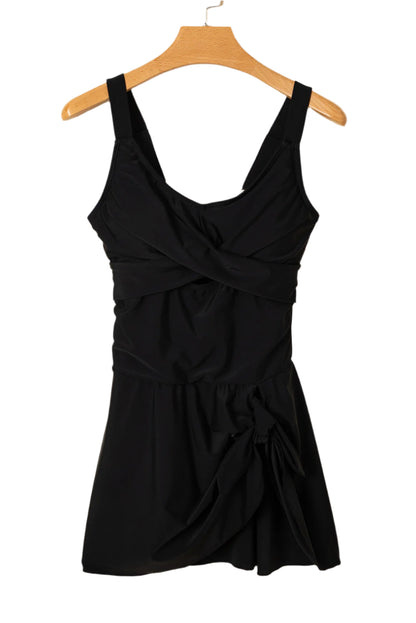 LuckeLadybug LLC black beach dress featuring cutout ruched swimwear for women design with adjustable straps