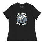 do not disturb sloth t-shirt in black with cute sleeping sloth graphic and white text