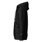 Black hoodie side view with do not disturb sweatshirt design and front pocket