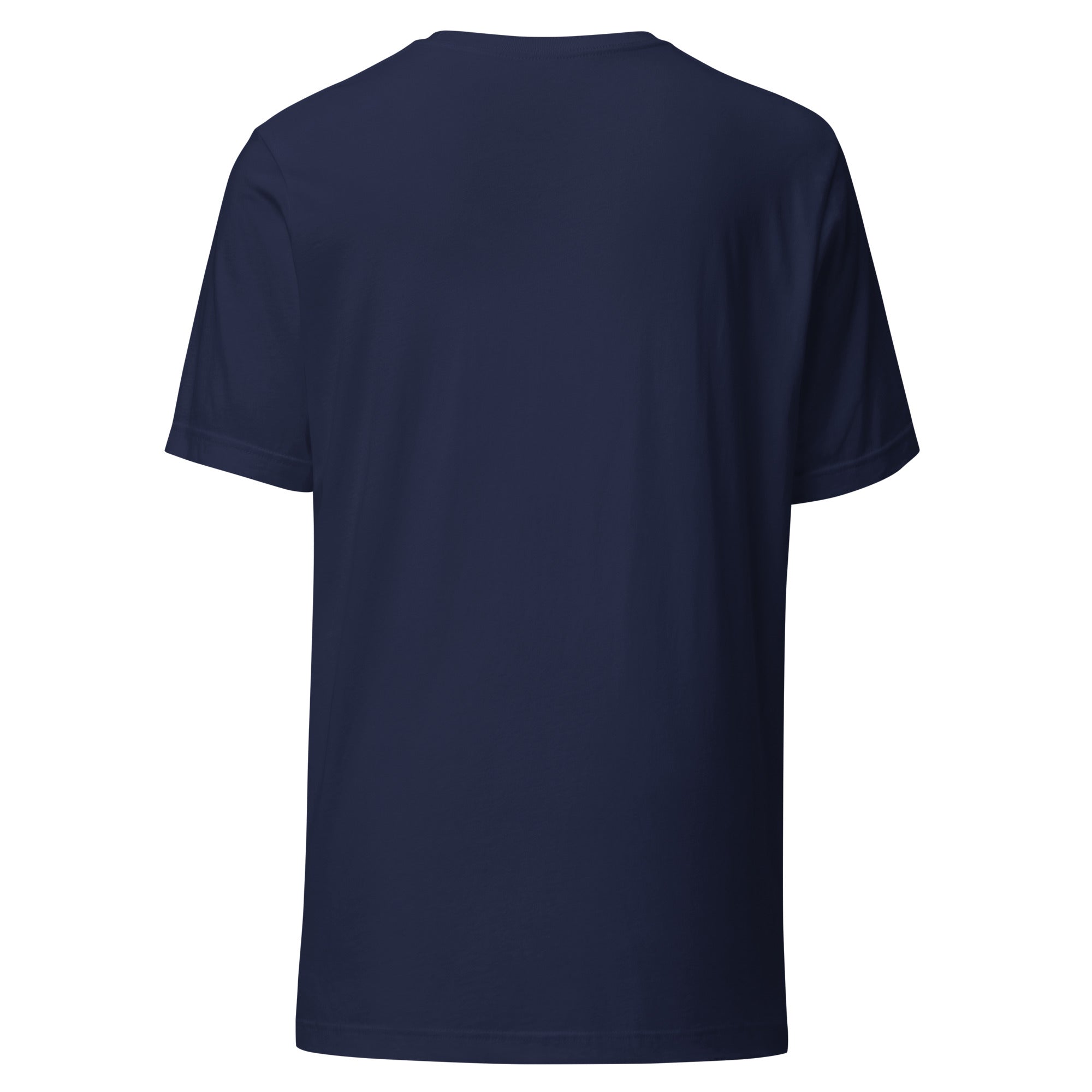 LuckeLadybug Eggplants Love Water T-Shirt navy unisex cotton tee back view plain short sleeve