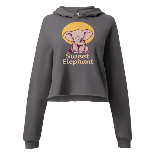 Gray elephant graphic crop hoodie with sweet elephant print and hooded design by LuckeLadybug