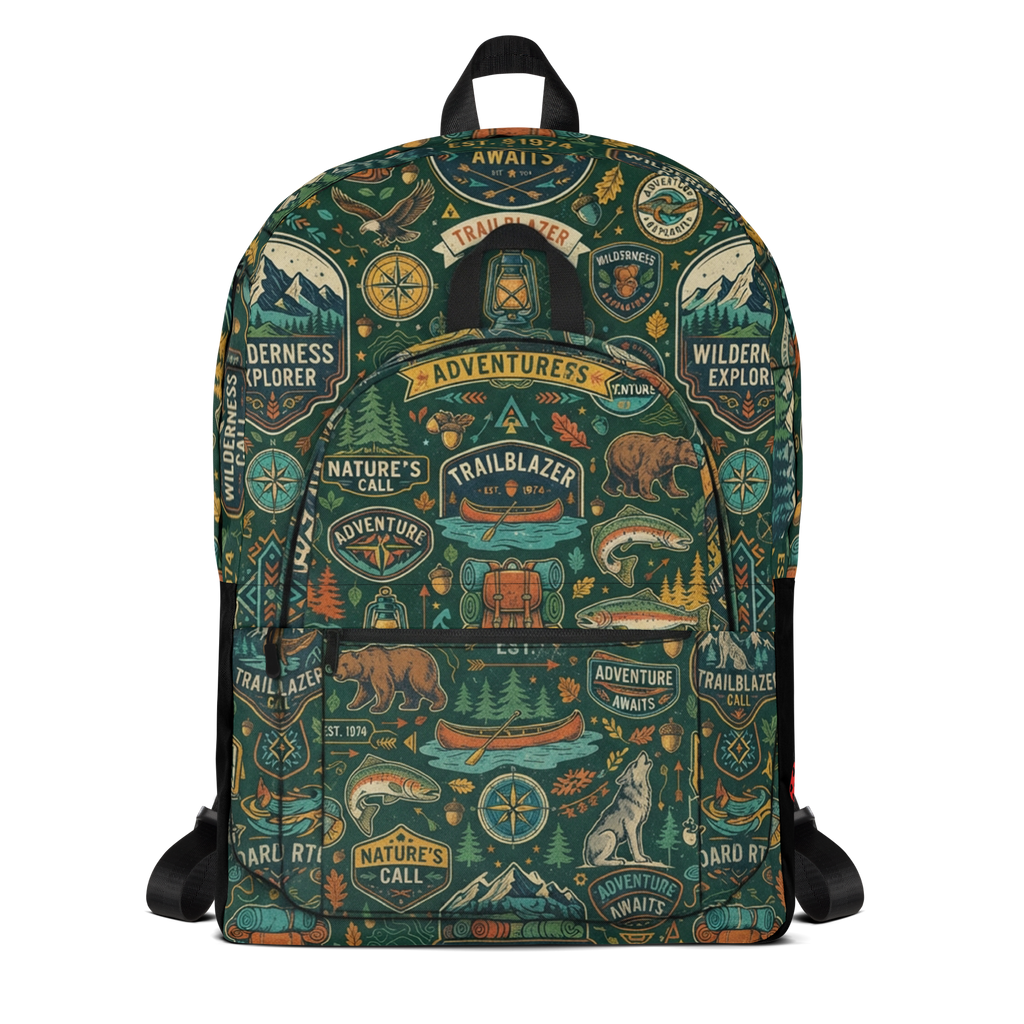 LuckeLadybug Backpack featuring adventure-themed print, perfect for everyday carry