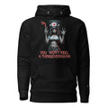 Black evil nurse hoodie featuring a sinister nurse graphic and text you won't feel a thing ever again