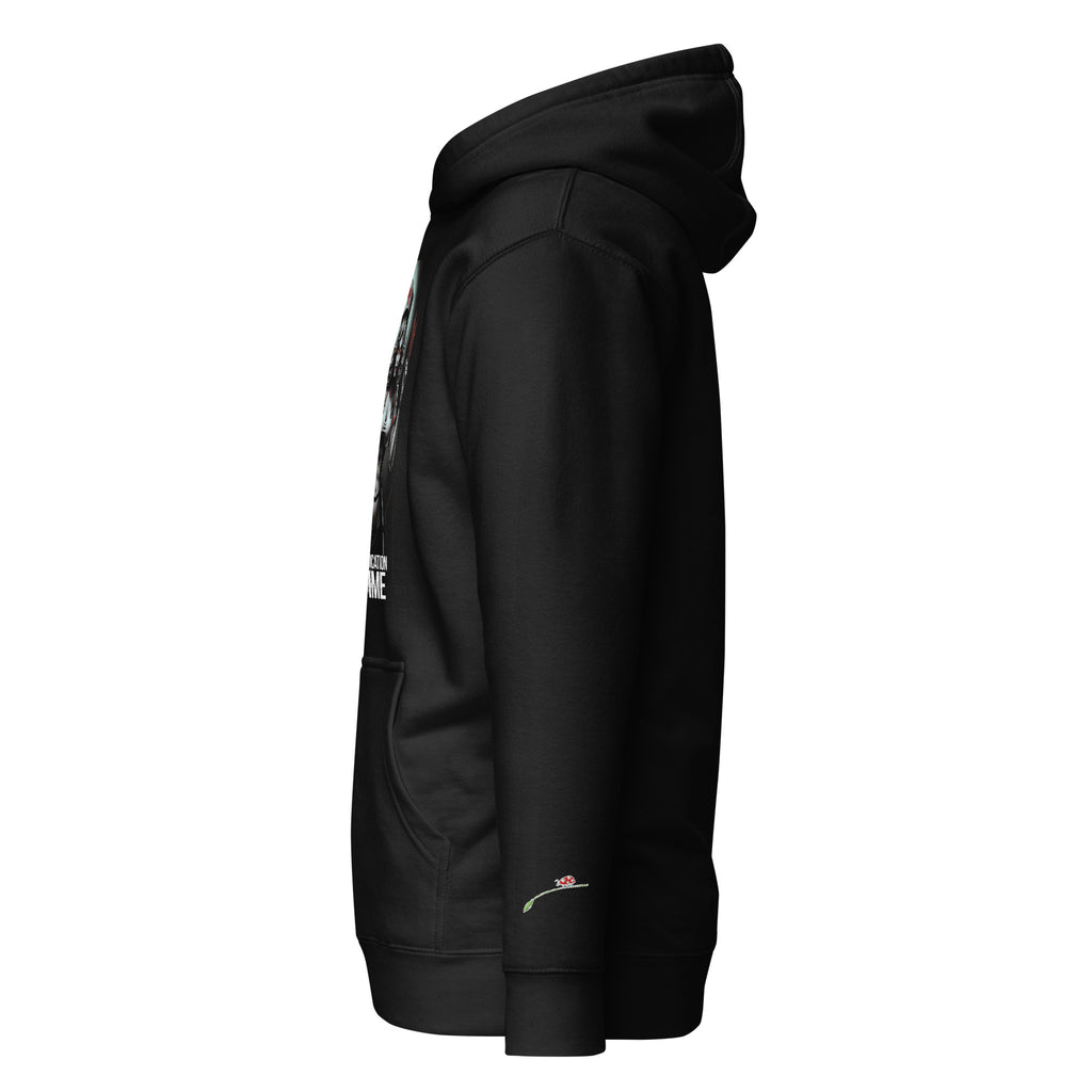LuckeLadybug black evil nurse hoodie with front pocket and graphic design on chest