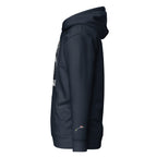 LuckeLadybug black evil nurse hoodie with front pocket and adjustable hood shown from side view