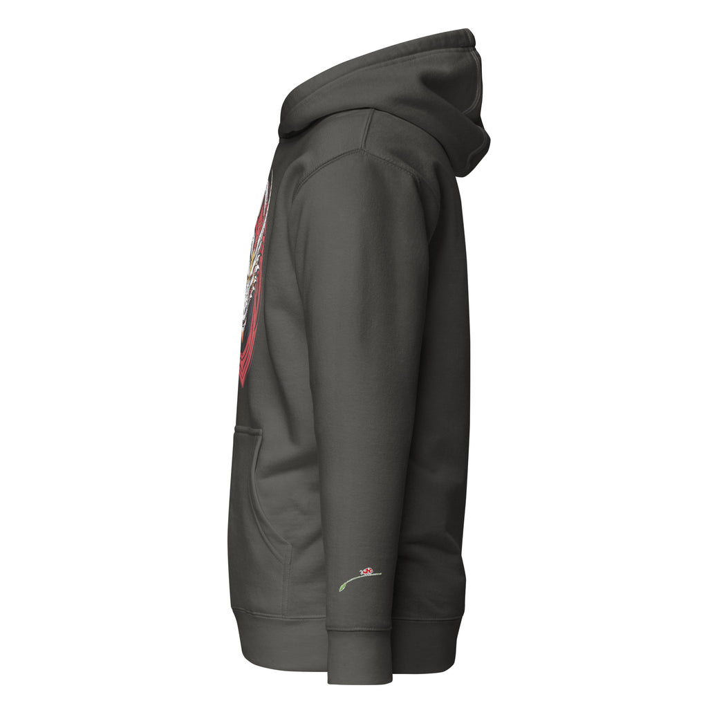 LuckeLadybug fantasy dragon pullover hoodie in dark gray with front pocket and hood