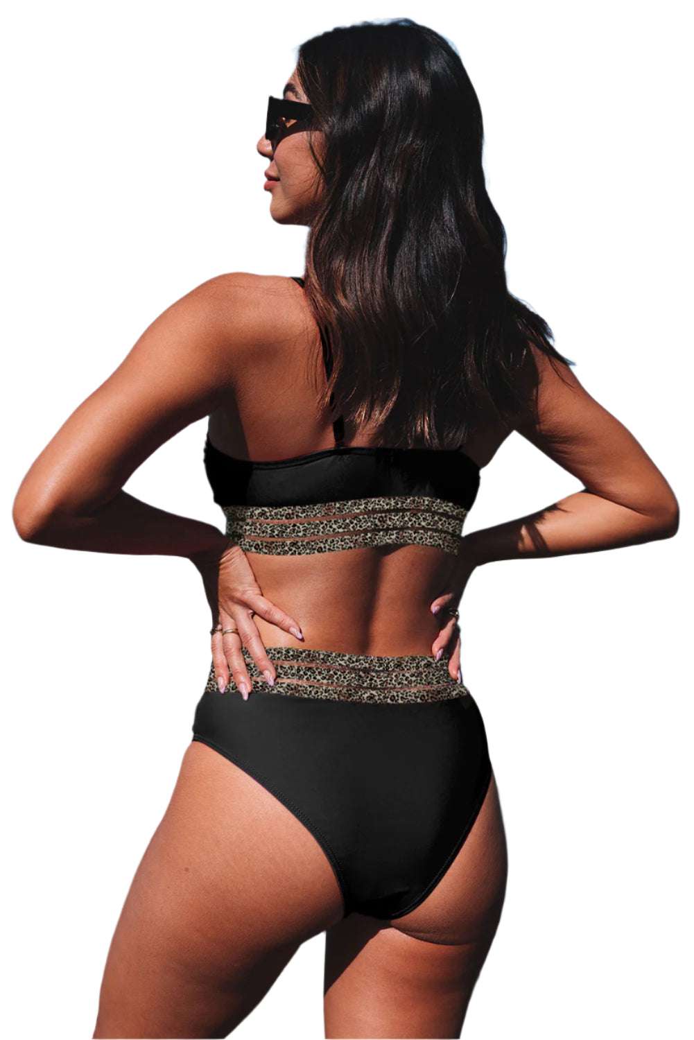 LuckeLadybug LLC black bikini with leopard trim showcasing fashion forward swimwear for women