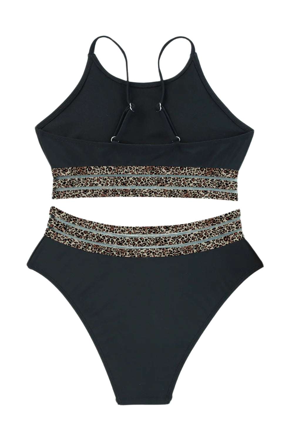 LuckeLadybug LLC black bikini with leopard print trim featuring fashion forward swimwear for women