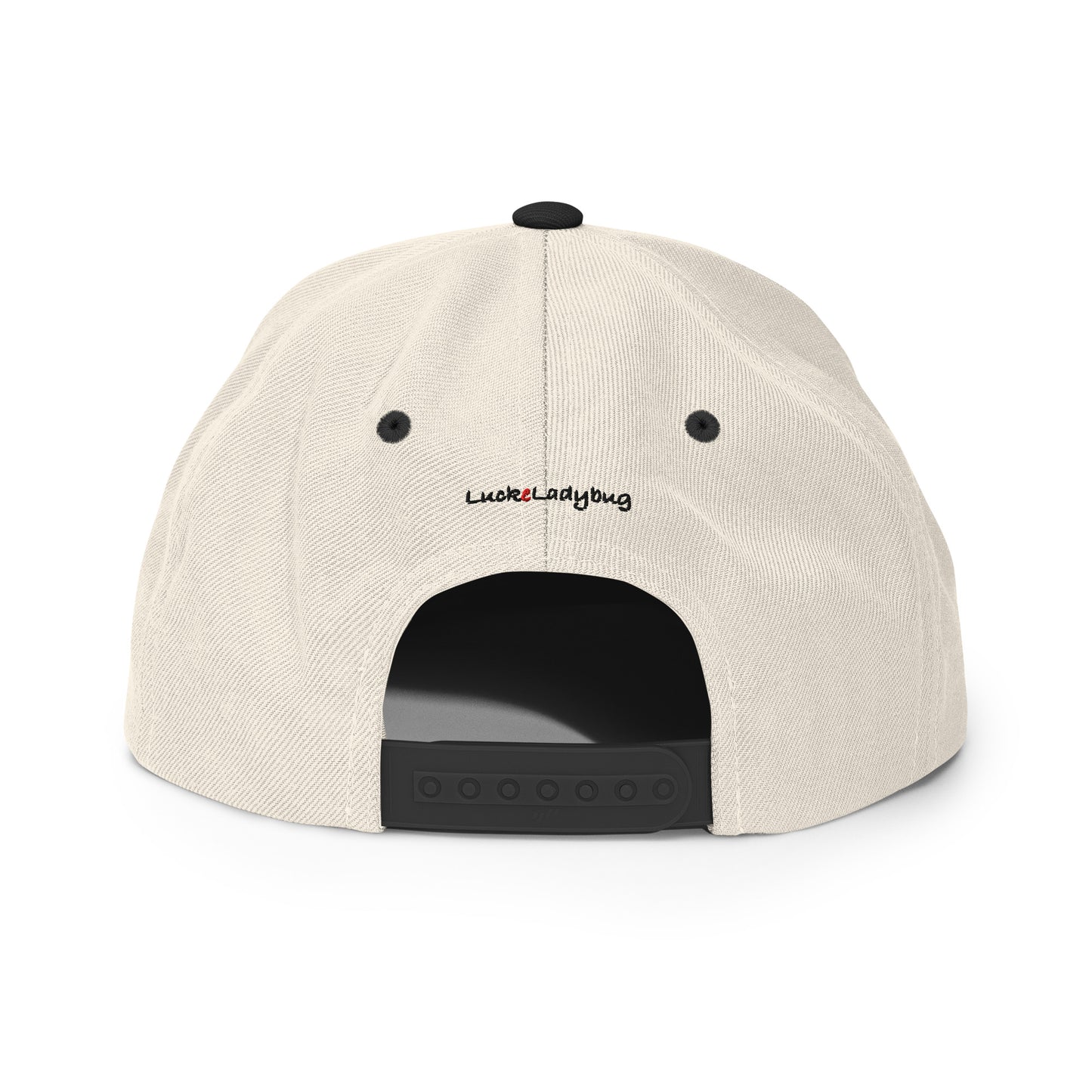 LuckeLadybug beige fashion snapback for men with adjustable strap closure at the back