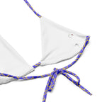 white triangle bikini top with purple and yellow straps floral print bikini for summer