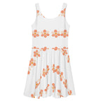 LuckeLadybug white floral skater dress with orange flower patterns and sleeveless design