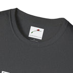 LuckeLadybug charcoal gray T-shirt with round neckline featuring a forty something birthday shirt design